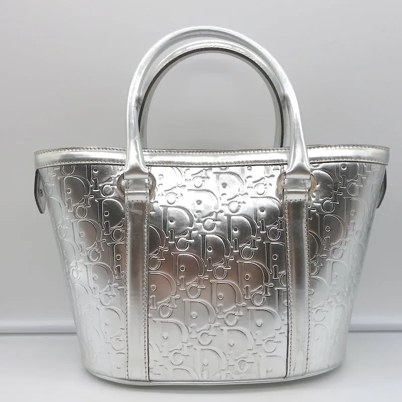 Christian Dior Metallic Oblique Tote Silver Leather Small Bag