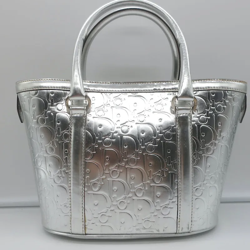Christian Dior Metallic Oblique Tote Silver Leather Small Bag