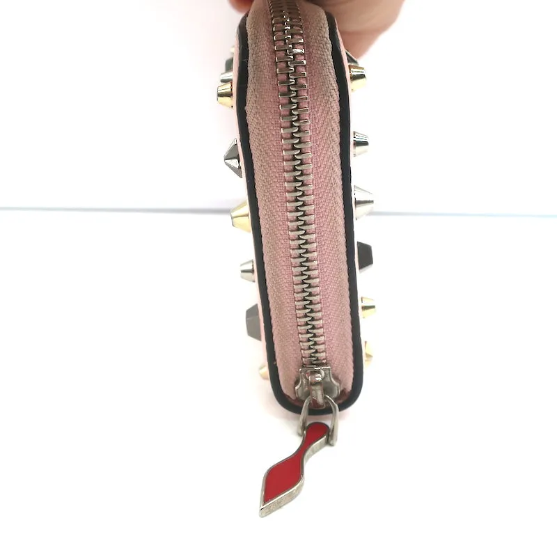 Christian Louboutin Panettone Spike Continental Wallet Rose Pink Grained Leather