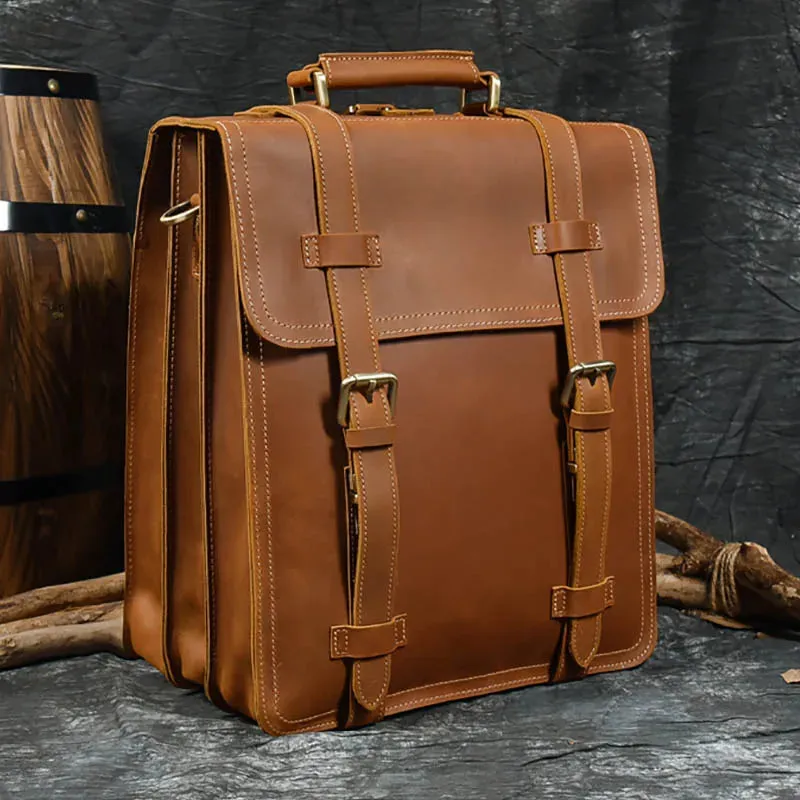 City Stride Multi-Layered Leather Backpack, Brown/Dark Brown, 14 inches