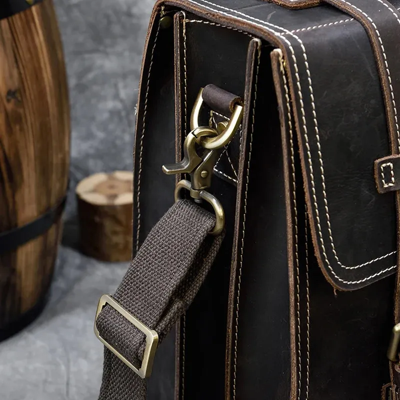 City Stride Multi-Layered Leather Backpack, Brown/Dark Brown, 14 inches