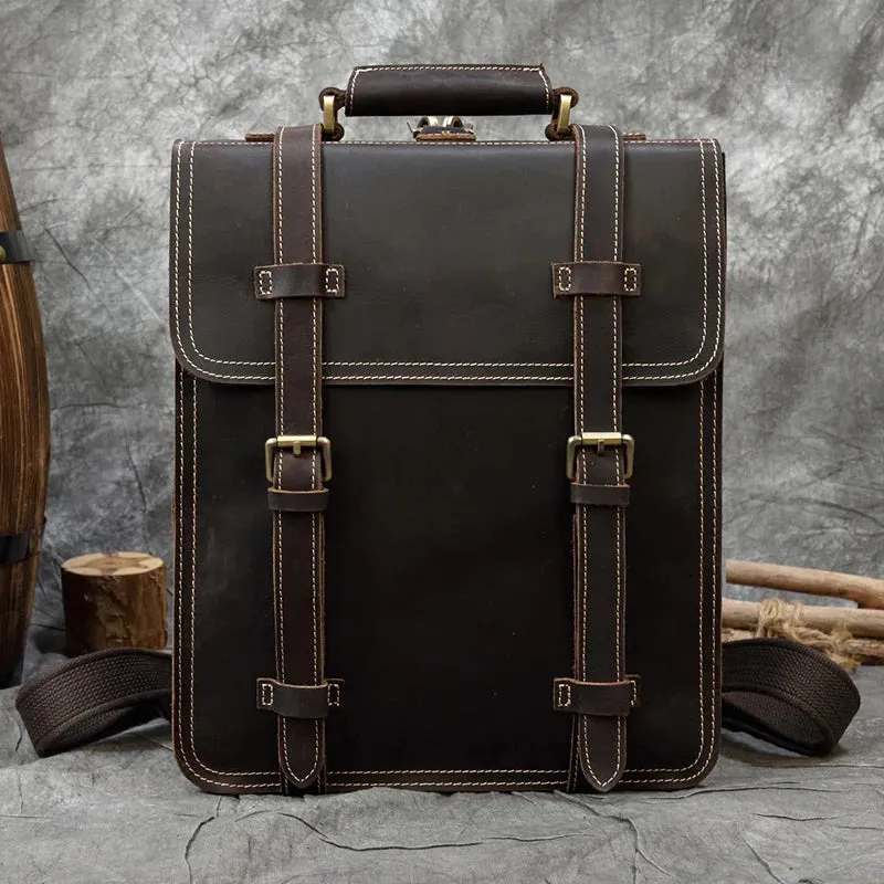 City Stride Multi-Layered Leather Backpack, Brown/Dark Brown, 14 inches