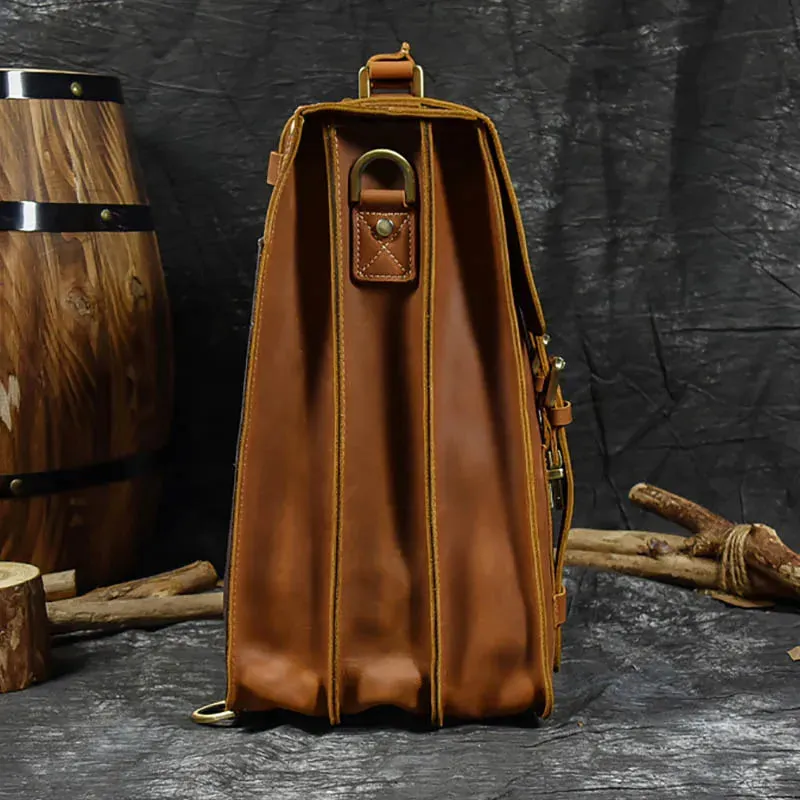 City Stride Multi-Layered Leather Backpack, Brown/Dark Brown, 14 inches