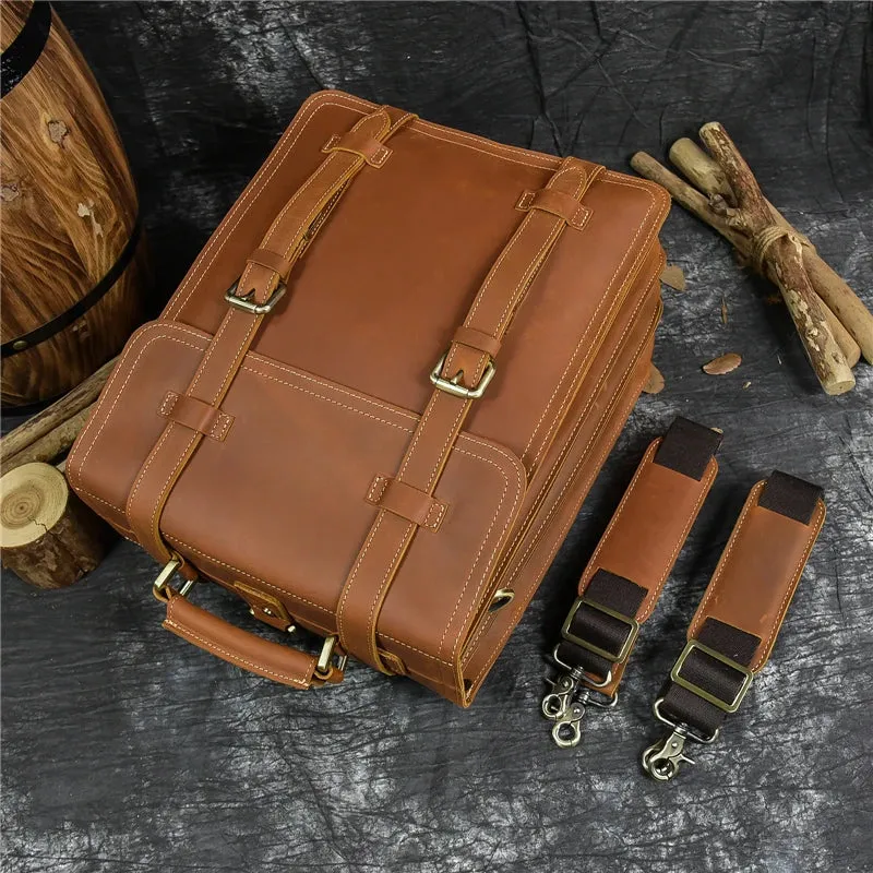 City Stride Multi-Layered Leather Backpack, Brown/Dark Brown, 14 inches