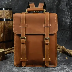 City Stride Multi-Layered Leather Backpack, Brown/Dark Brown, 14 inches