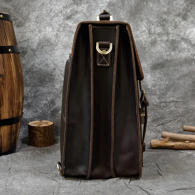 City Stride Multi-Layered Leather Backpack, Brown/Dark Brown, 14 inches