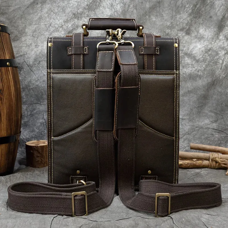 City Stride Multi-Layered Leather Backpack, Brown/Dark Brown, 14 inches