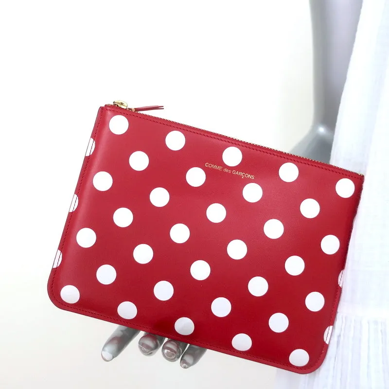 Comme des Garcons Polka Dot Pouch Red Leather Small Clutch Bag NEW