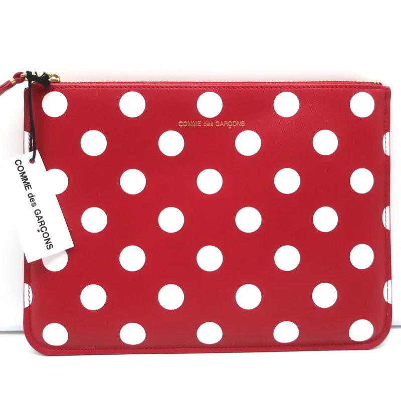 Comme des Garcons Polka Dot Pouch Red Leather Small Clutch Bag NEW