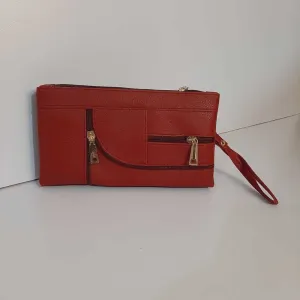 Double Zip Soft Leather Wallet - Maroon - W09