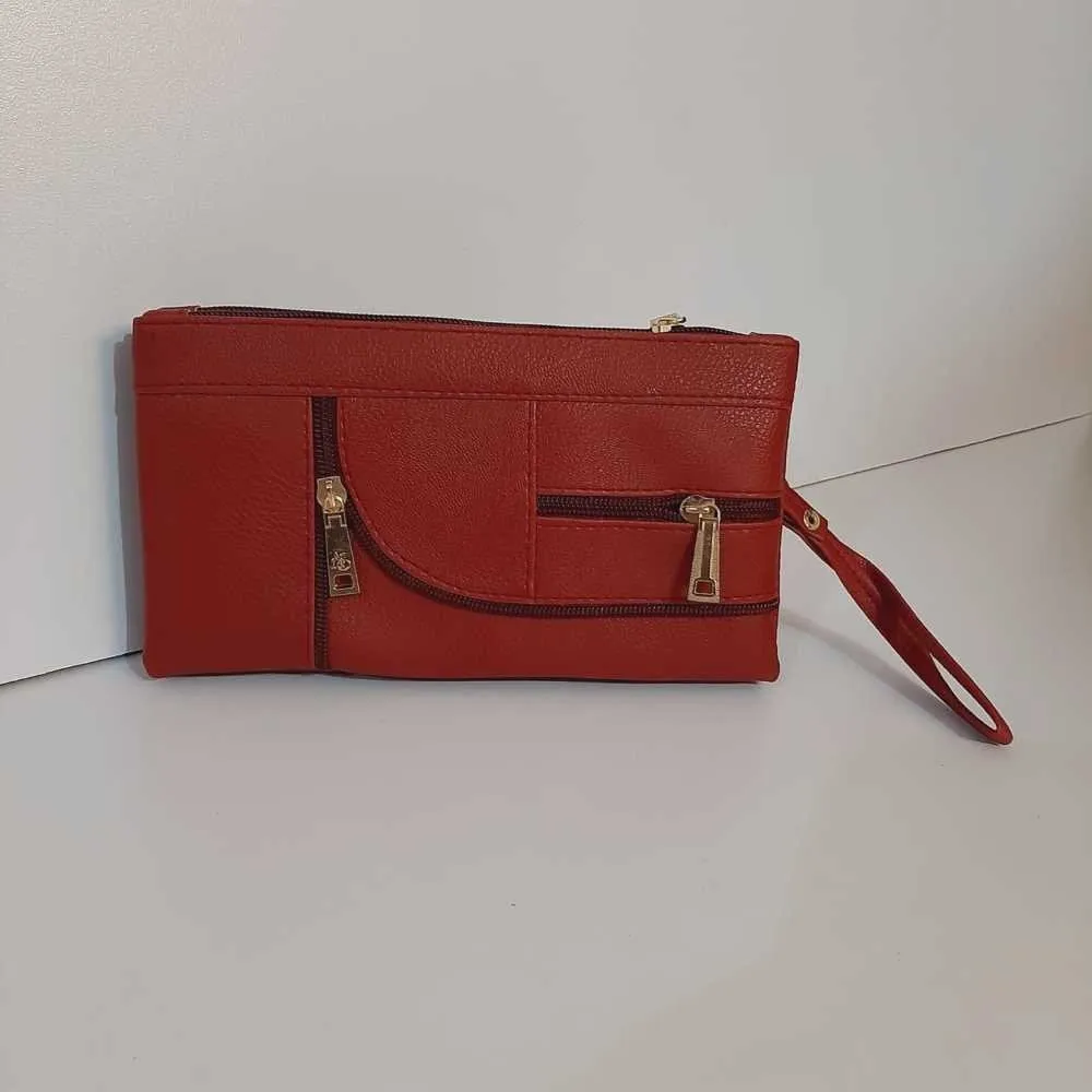 Double Zip Soft Leather Wallet - Maroon - W09
