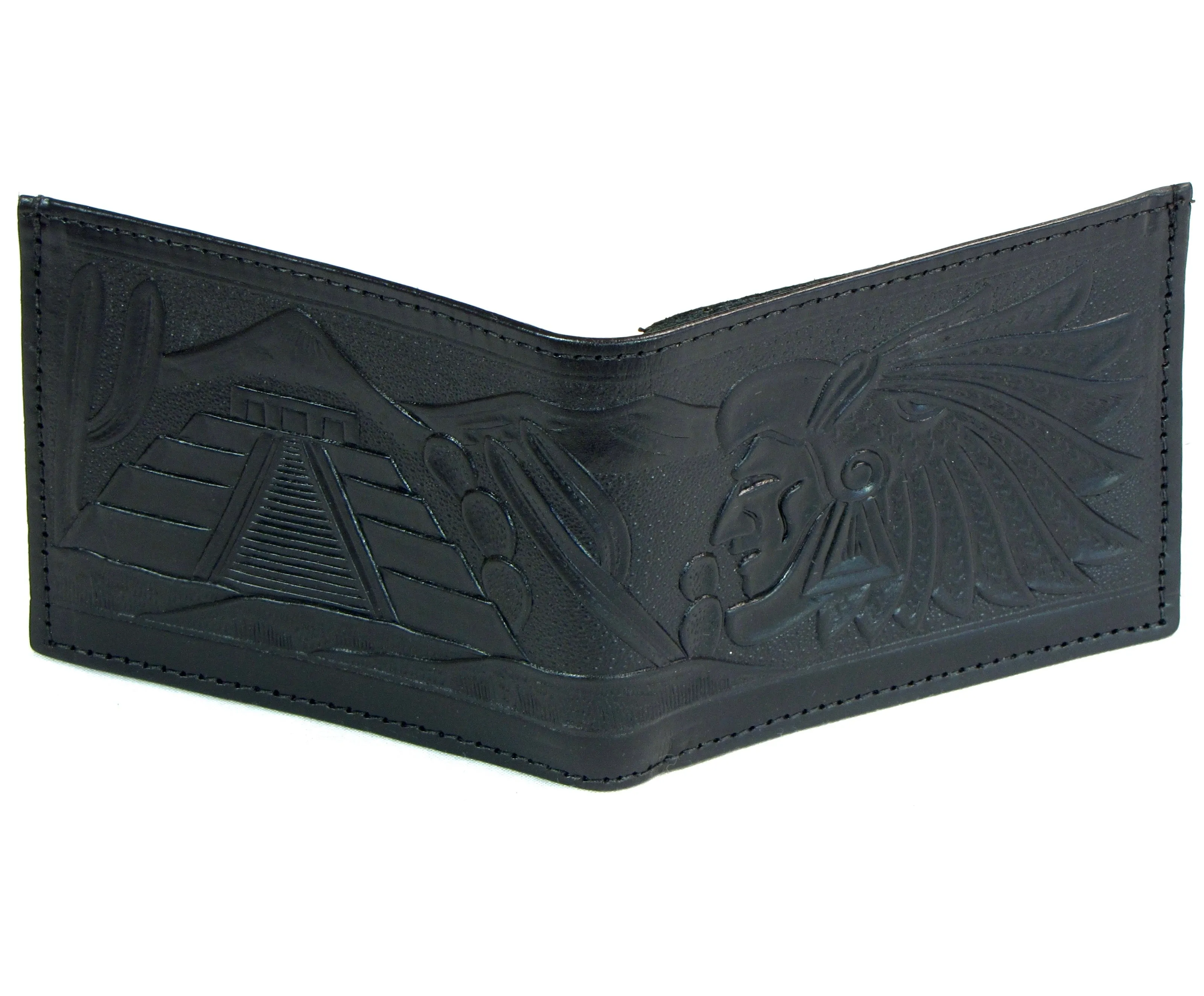 Embossed Slim Billfold- Aztec Warrior Head/Pyramid
