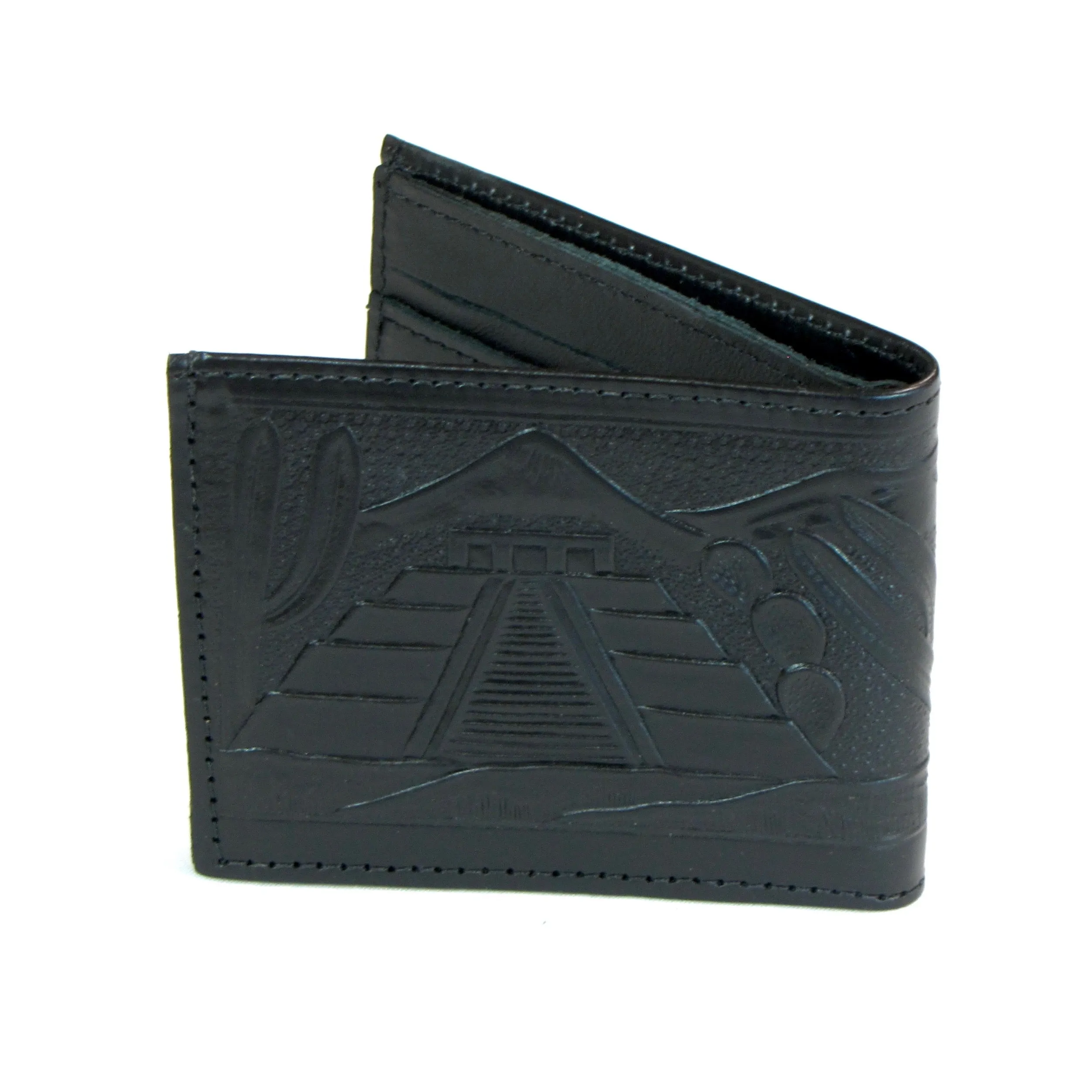 Embossed Slim Billfold- Aztec Warrior Head/Pyramid