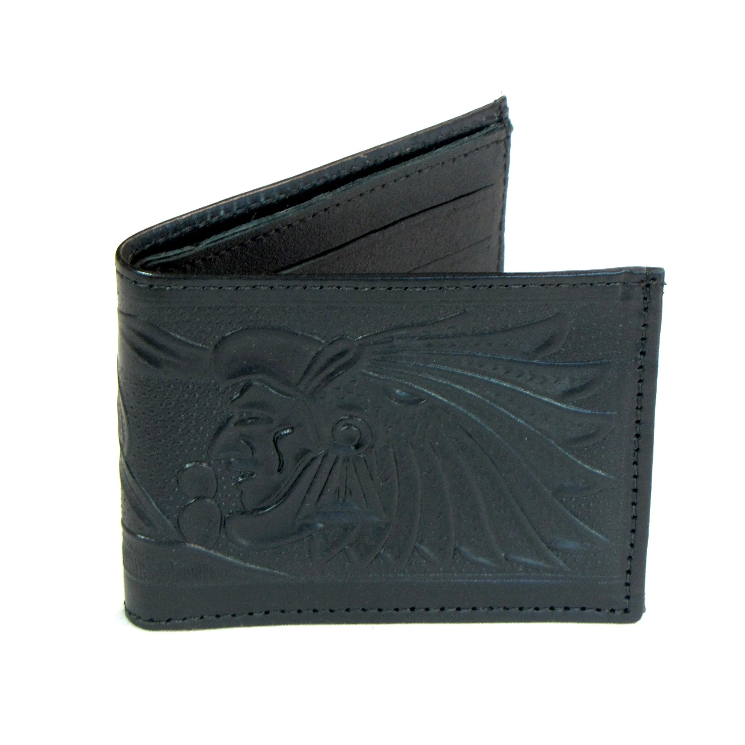 Embossed Slim Billfold- Aztec Warrior Head/Pyramid
