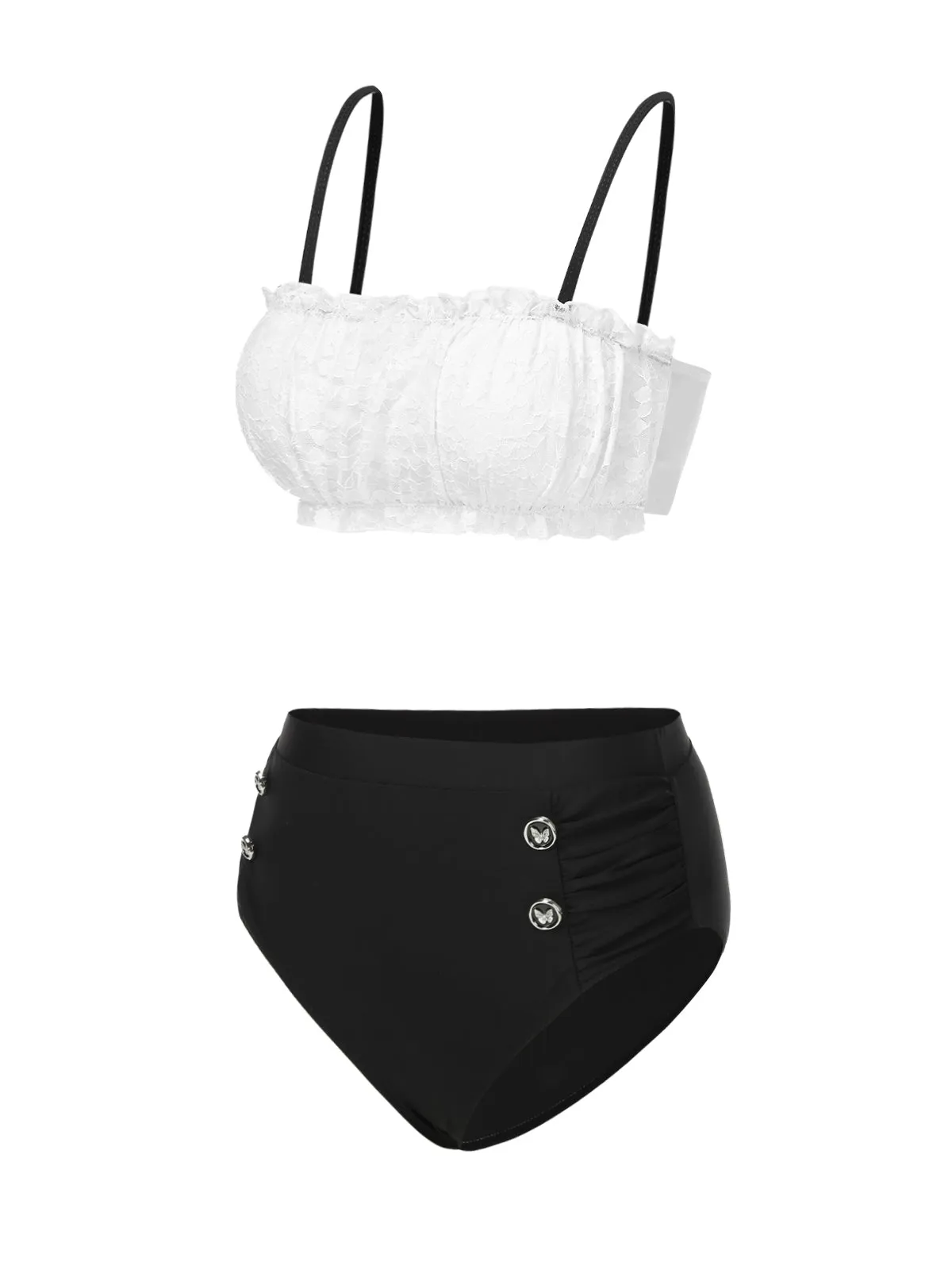 Ensemble bikini en dentelle colorblock noir et blanc années 1930