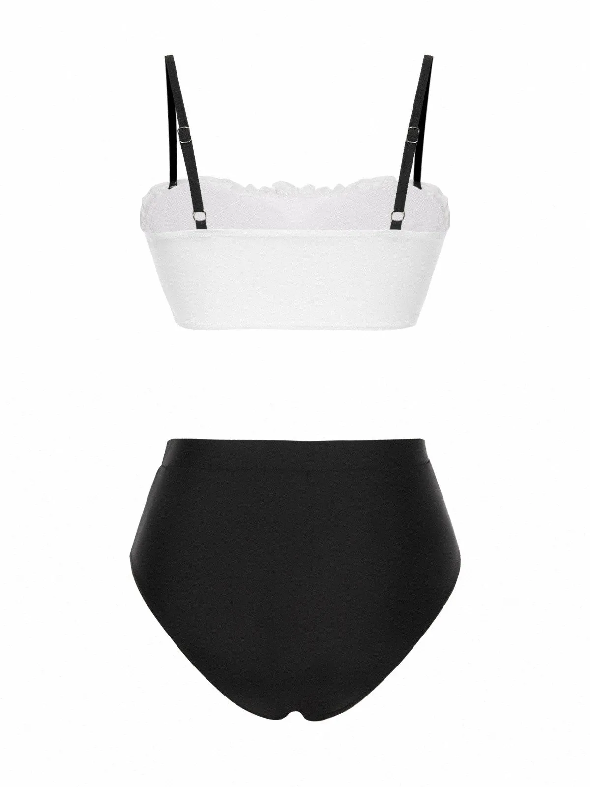 Ensemble bikini en dentelle colorblock noir et blanc années 1930