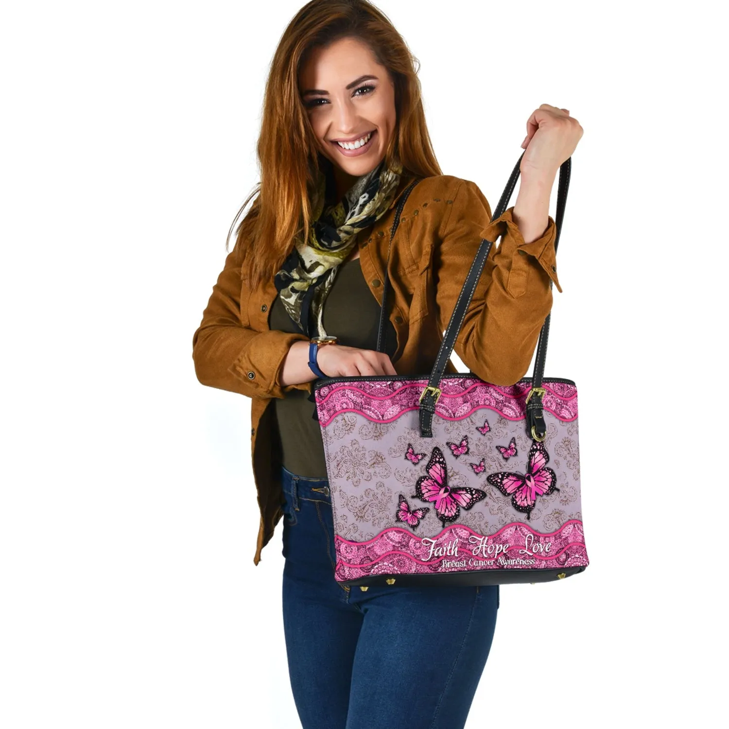 Faith Hope Love Breast Cancer Awareness Leather Bag 0622