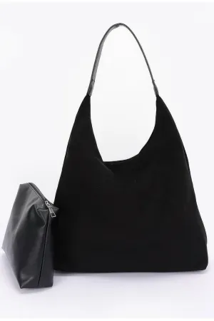 Faux Suede Bindle Bag W/ Pouch