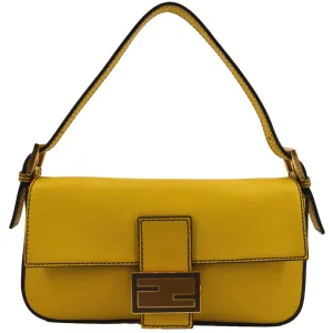 FENDI Convertable Baguette Leather Crossbody Bag Yellow
