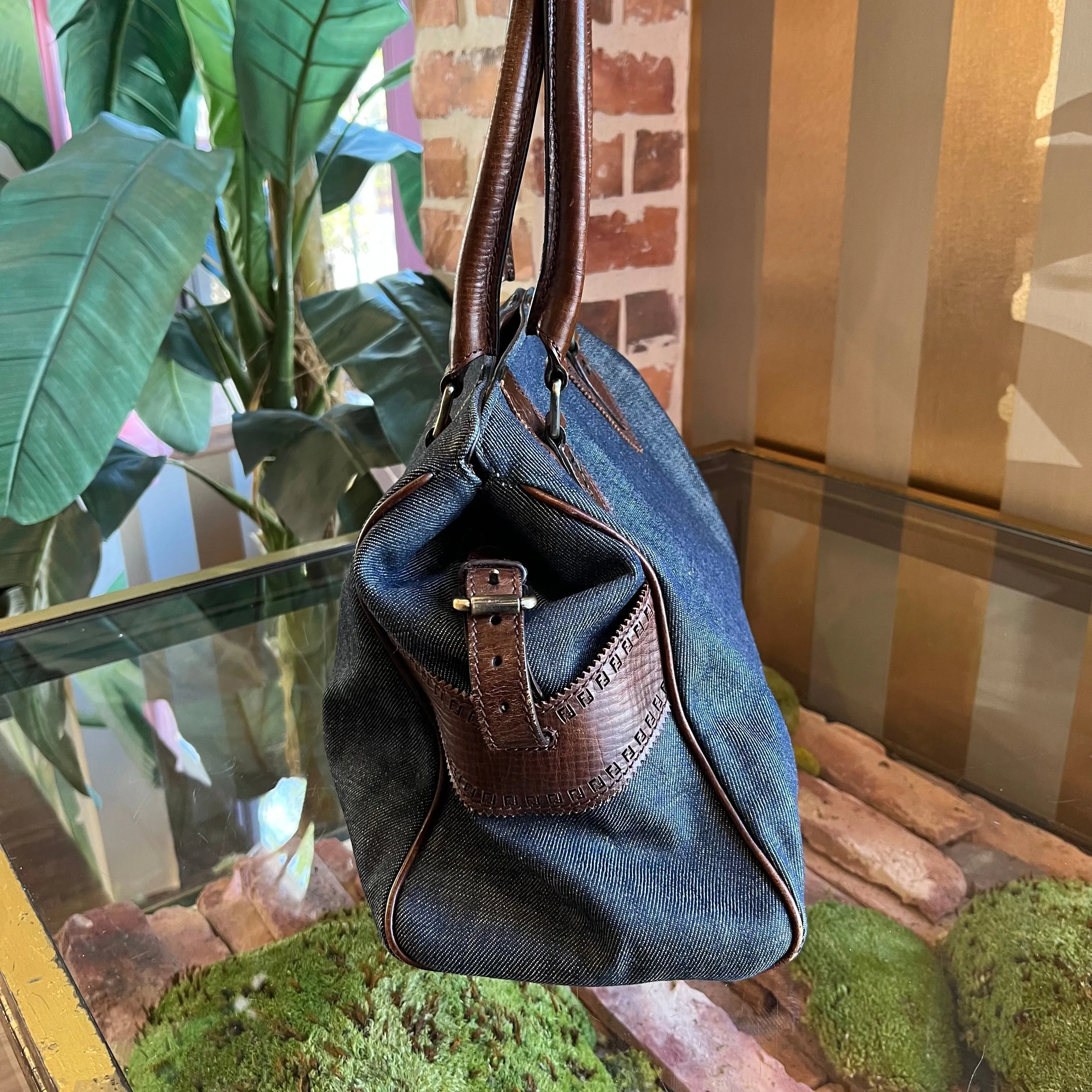 FENDI Du Jour Blue Ethnico Denim Shoulder Bag