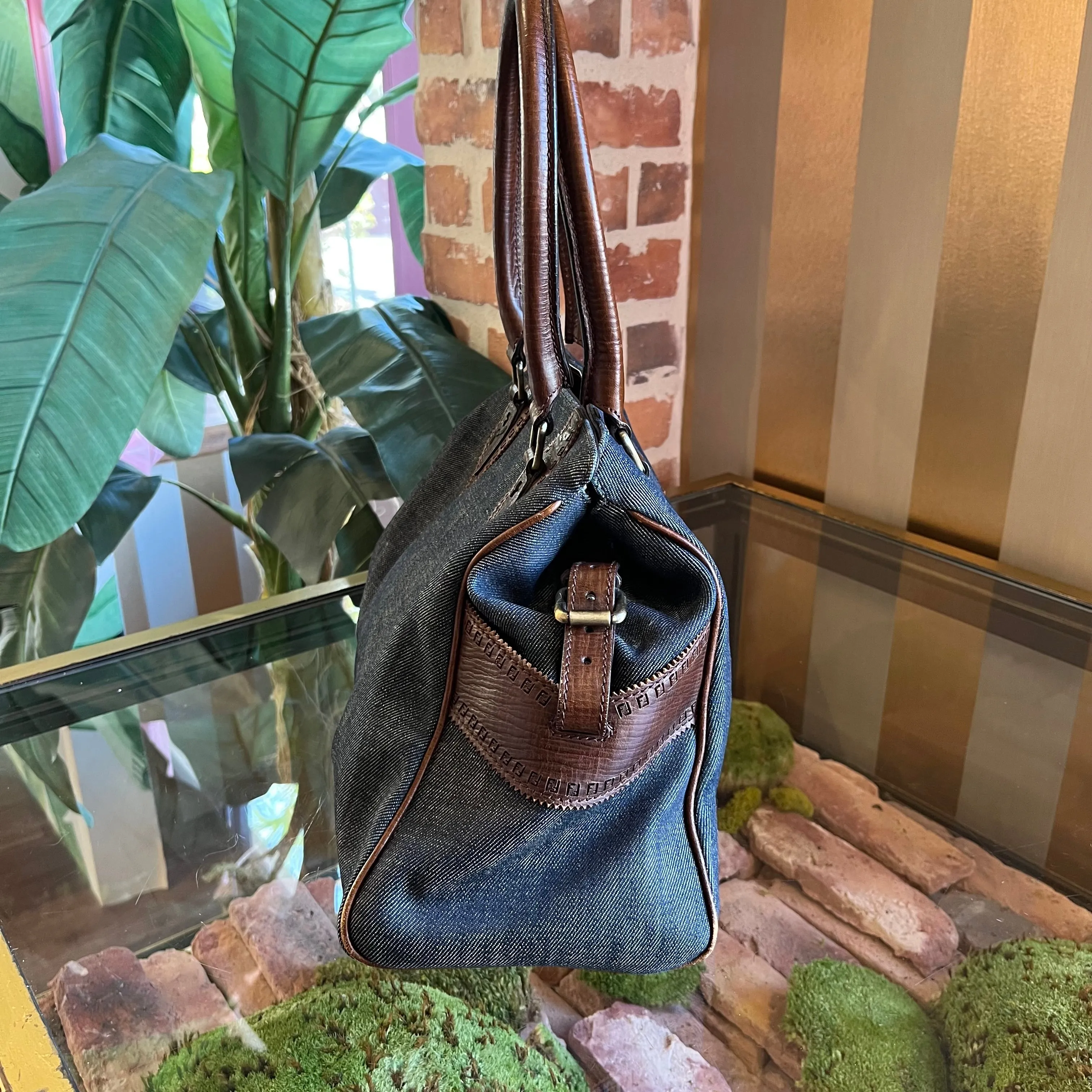 FENDI Du Jour Blue Ethnico Denim Shoulder Bag