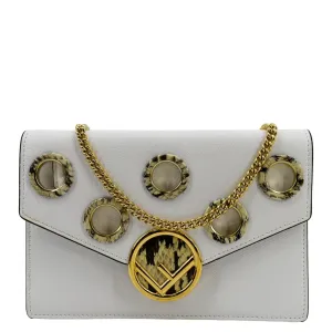 FENDI F Envelope Wallet on Chain Leather Crossbody Bag White