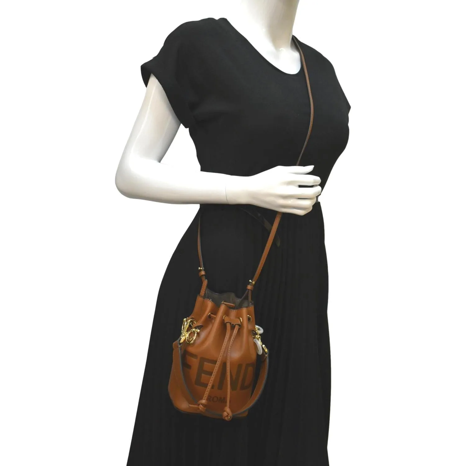 FENDI Mon Tresor Leather Bucket Crossbody Bag Brown