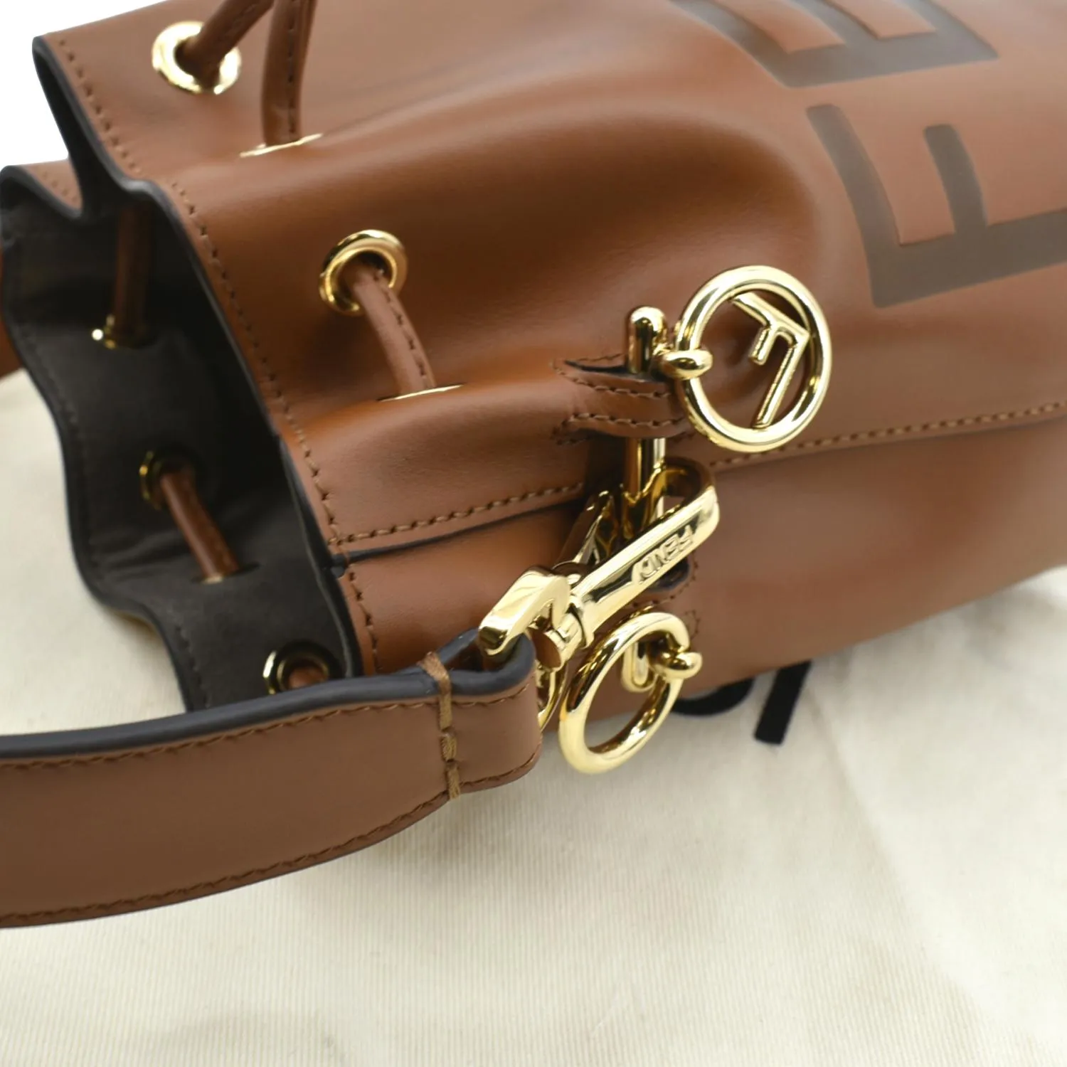 FENDI Mon Tresor Leather Bucket Crossbody Bag Brown