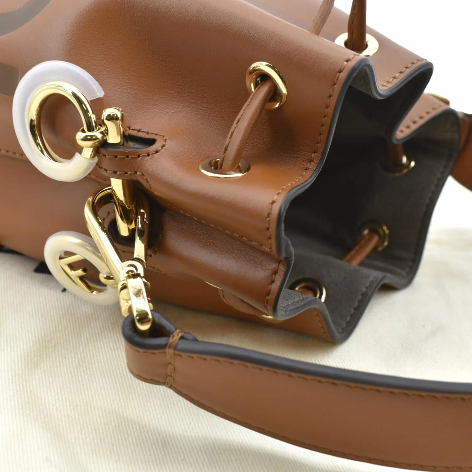 FENDI Mon Tresor Leather Bucket Crossbody Bag Brown