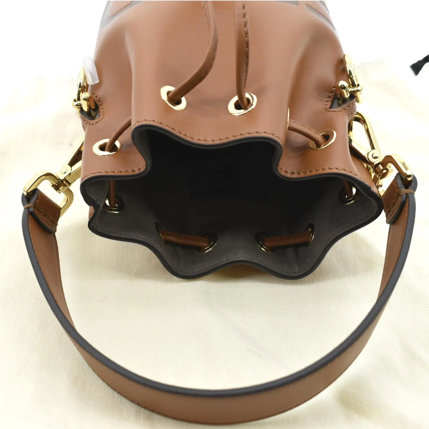 FENDI Mon Tresor Leather Bucket Crossbody Bag Brown