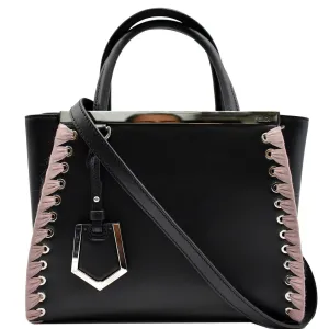 FENDI Petite 2Jours Whipstitch Leather Tote Shoulder Bag Black