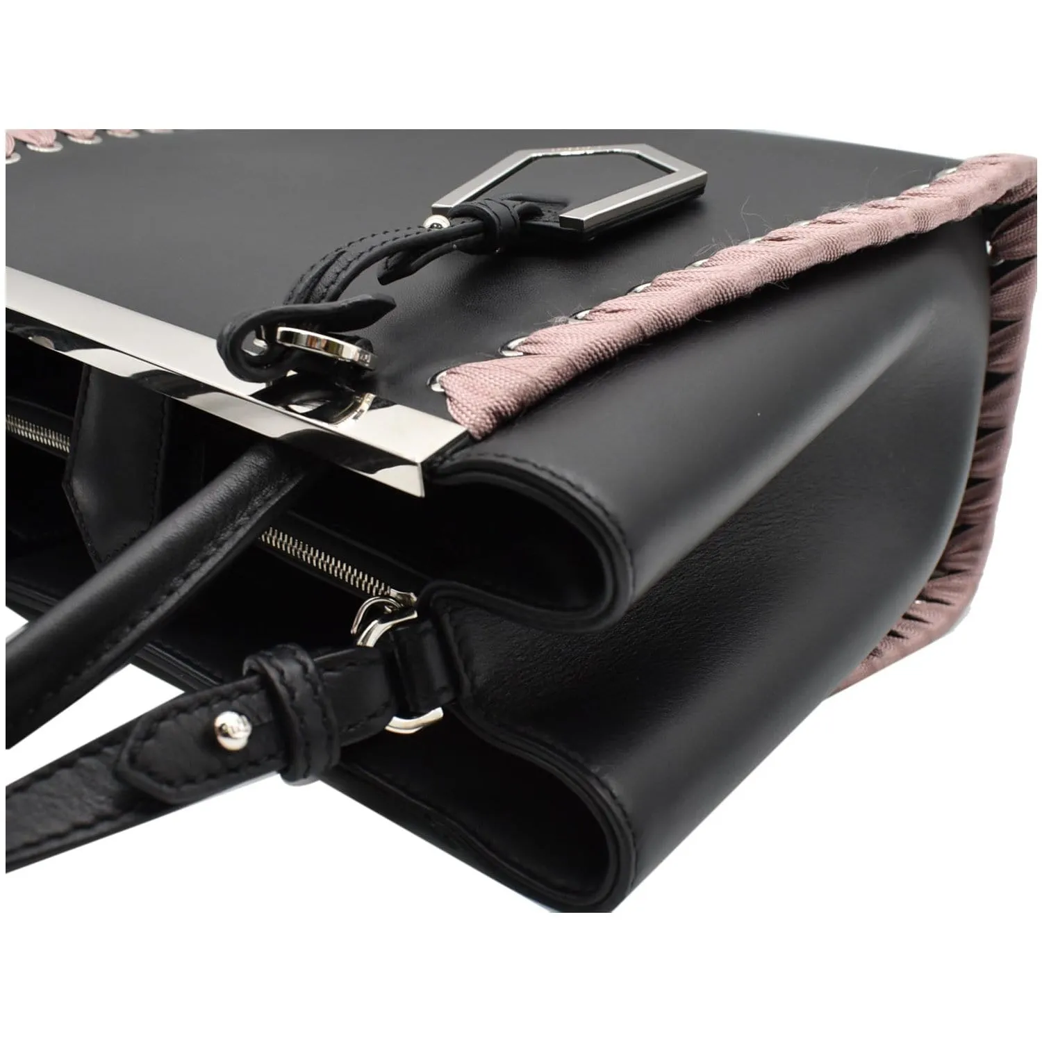 FENDI Petite 2Jours Whipstitch Leather Tote Shoulder Bag Black