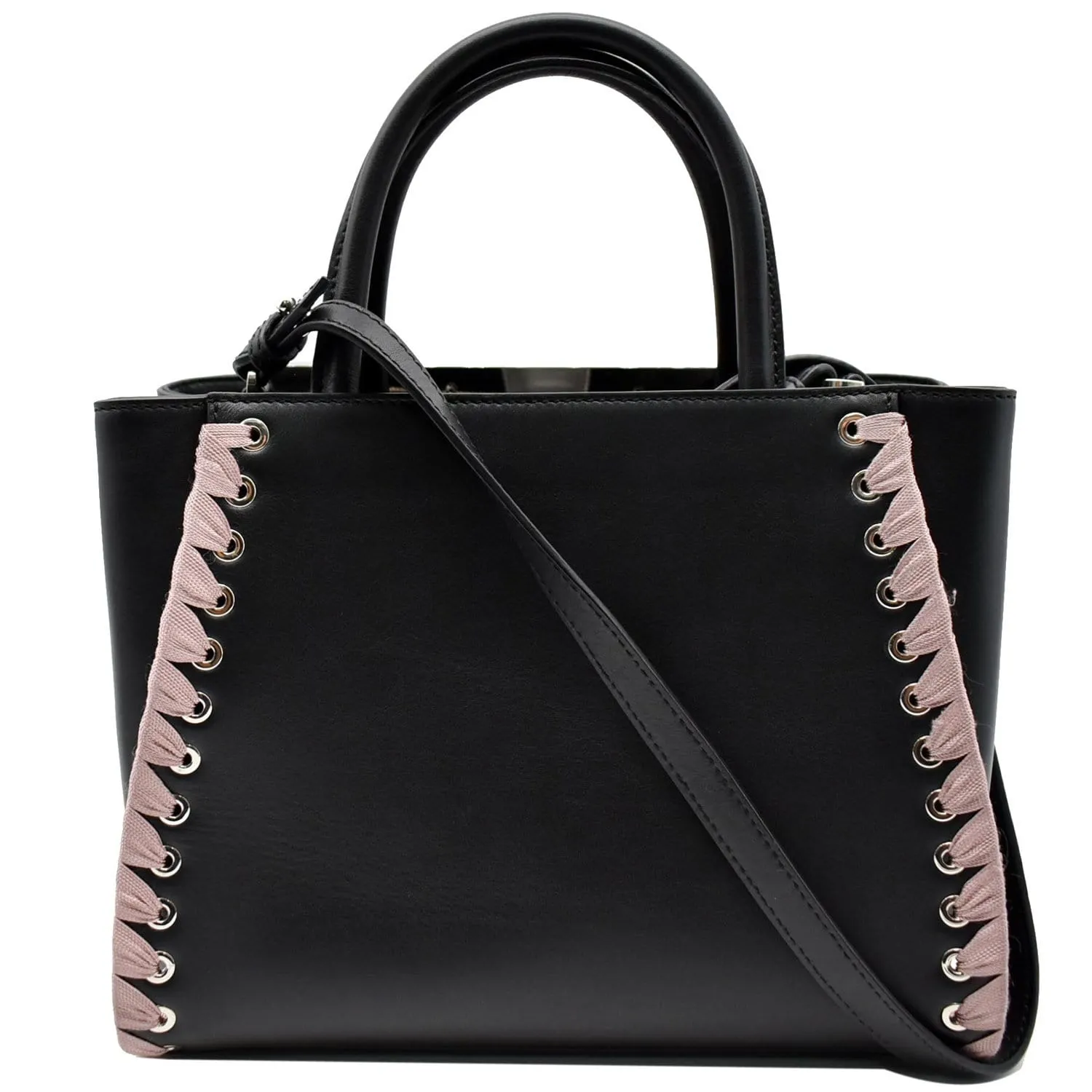 FENDI Petite 2Jours Whipstitch Leather Tote Shoulder Bag Black