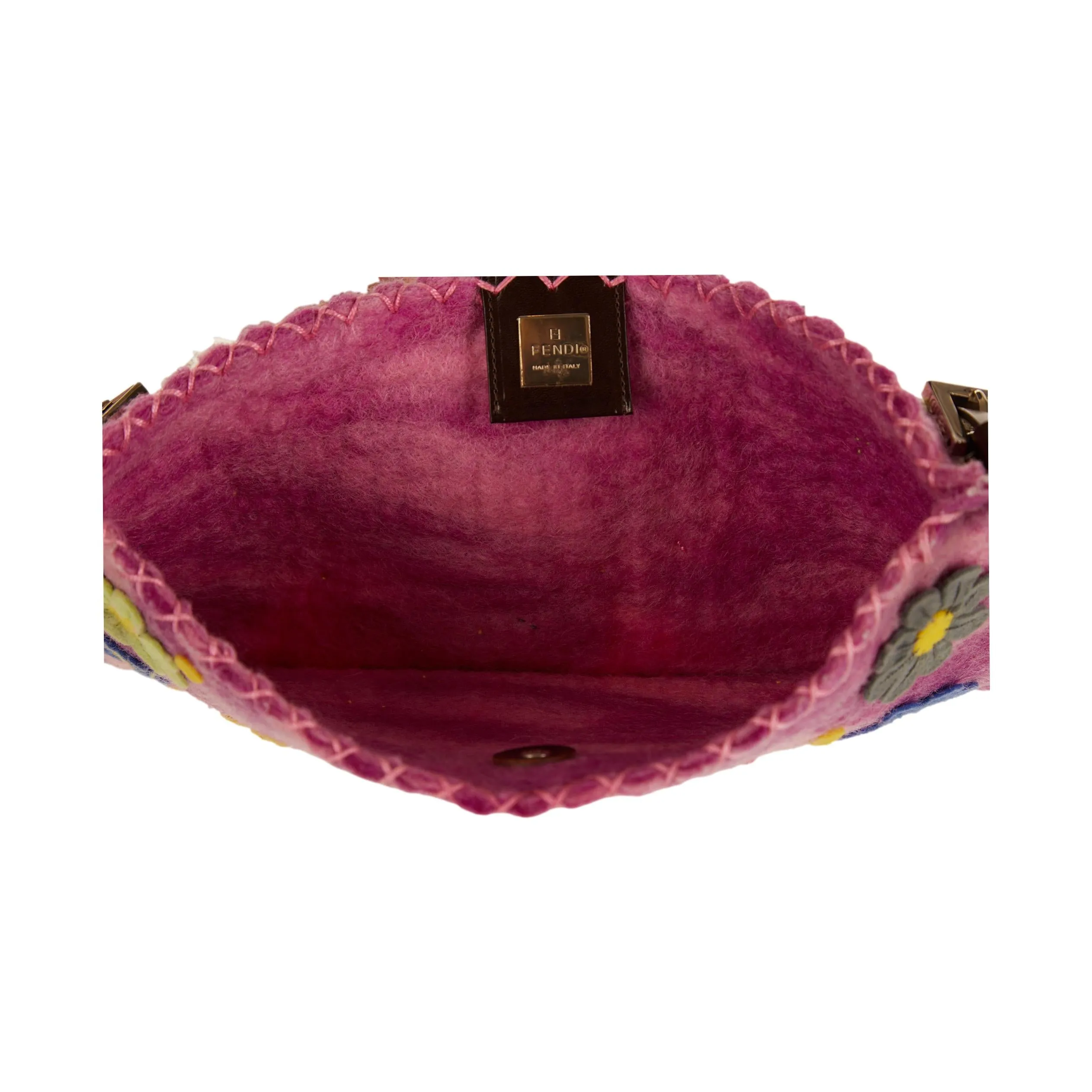 Fendi Pink Wool Floral Shoulder Bag