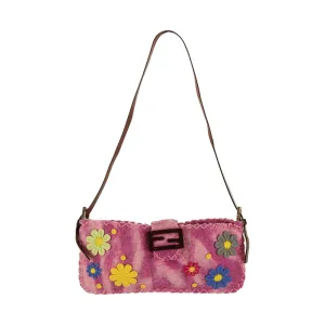 Fendi Pink Wool Floral Shoulder Bag