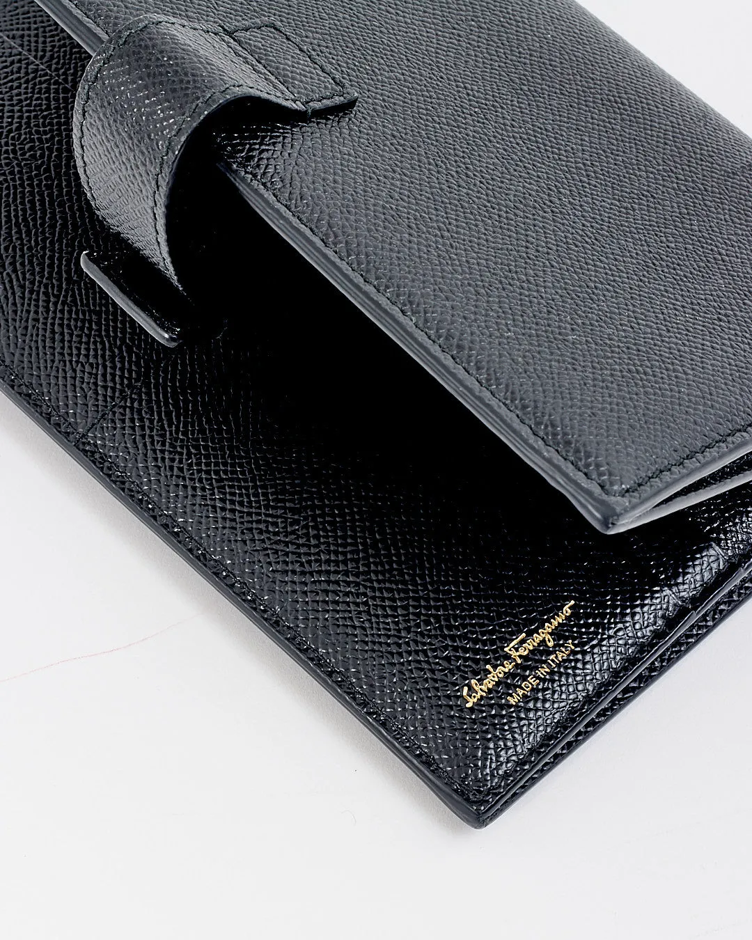 Ferragamo Black Leather Bi-Fold Organizer Wallet