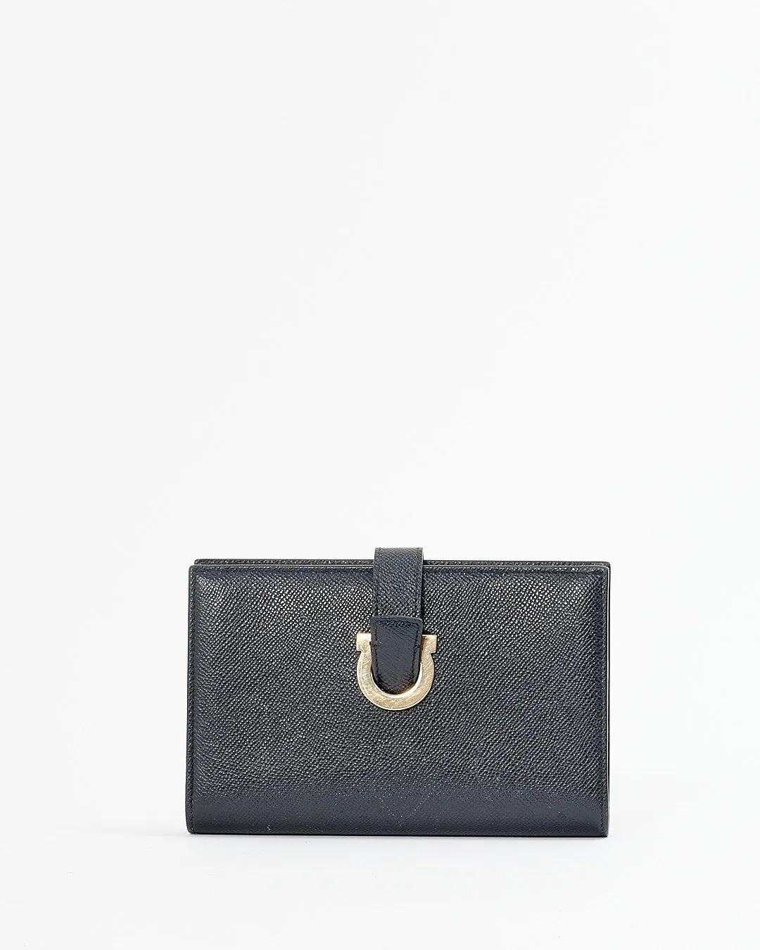 Ferragamo Black Leather Bi-Fold Organizer Wallet