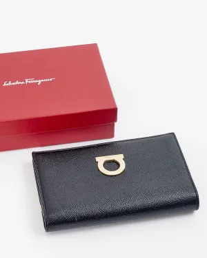 Ferragamo Black Leather Bi-Fold Organizer Wallet