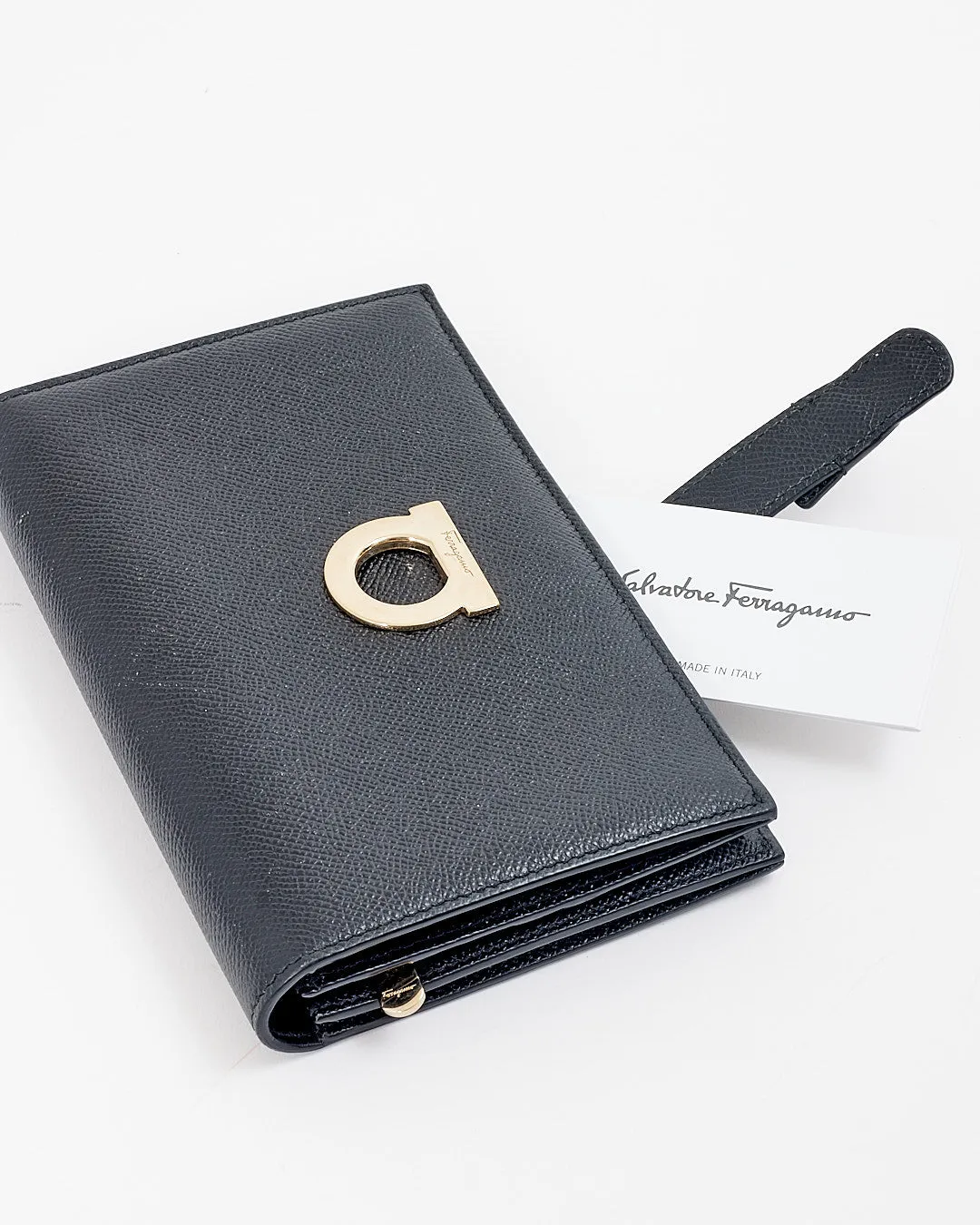 Ferragamo Black Leather Bi-Fold Organizer Wallet