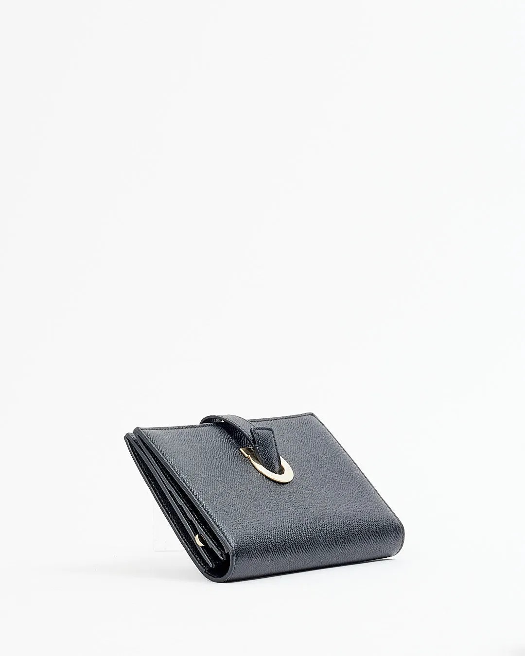 Ferragamo Black Leather Bi-Fold Organizer Wallet