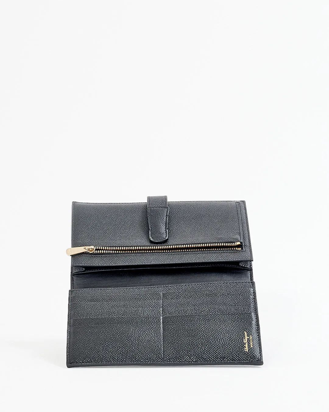 Ferragamo Black Leather Bi-Fold Organizer Wallet