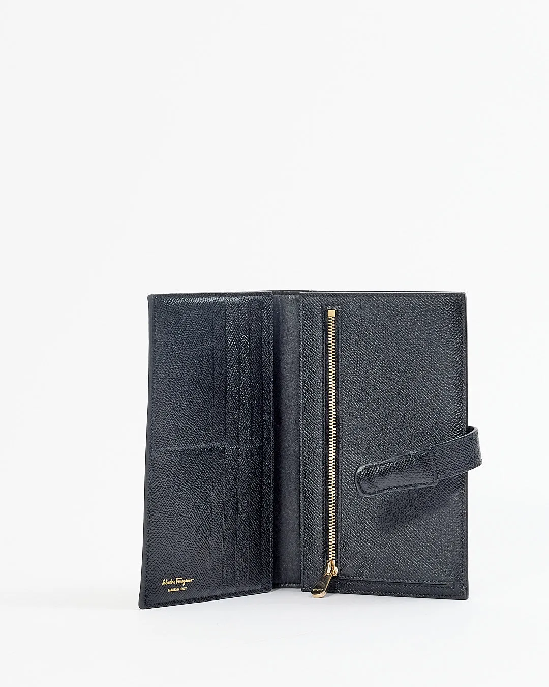 Ferragamo Black Leather Bi-Fold Organizer Wallet