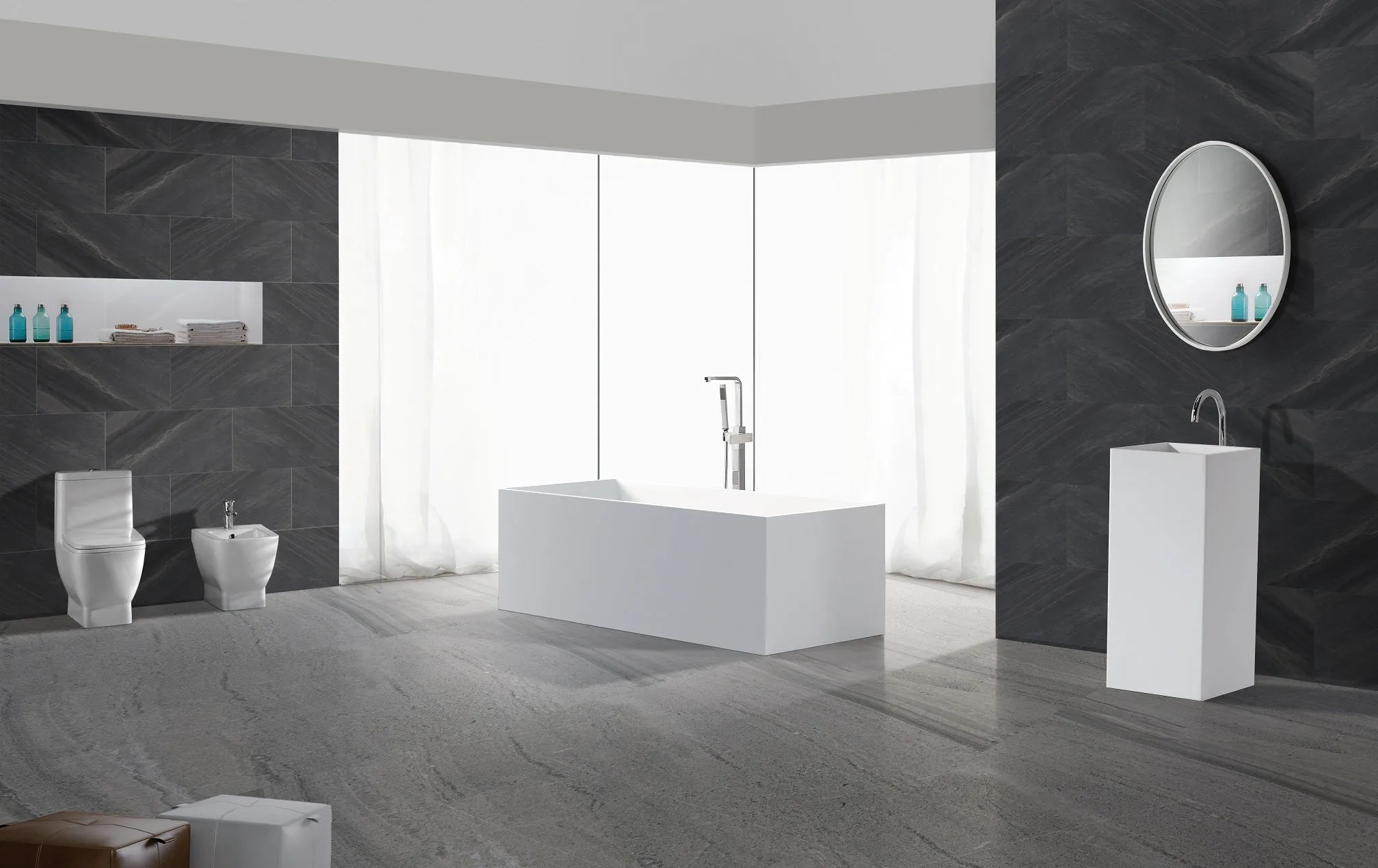 Flat-sided Stone Bath - 1560mm - B029-A
