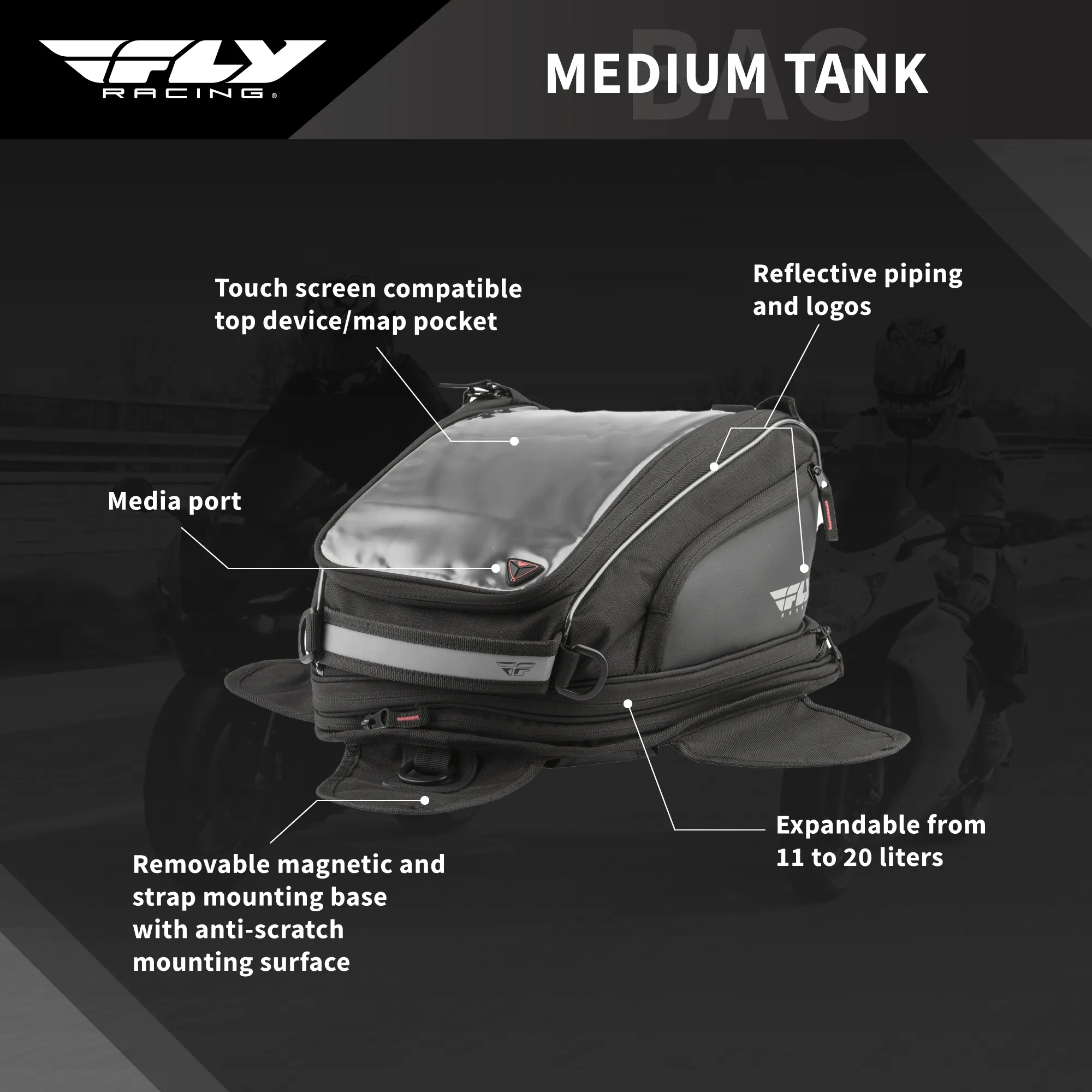 FLY RACING #6245 479-10~600 Medium Tank Bag