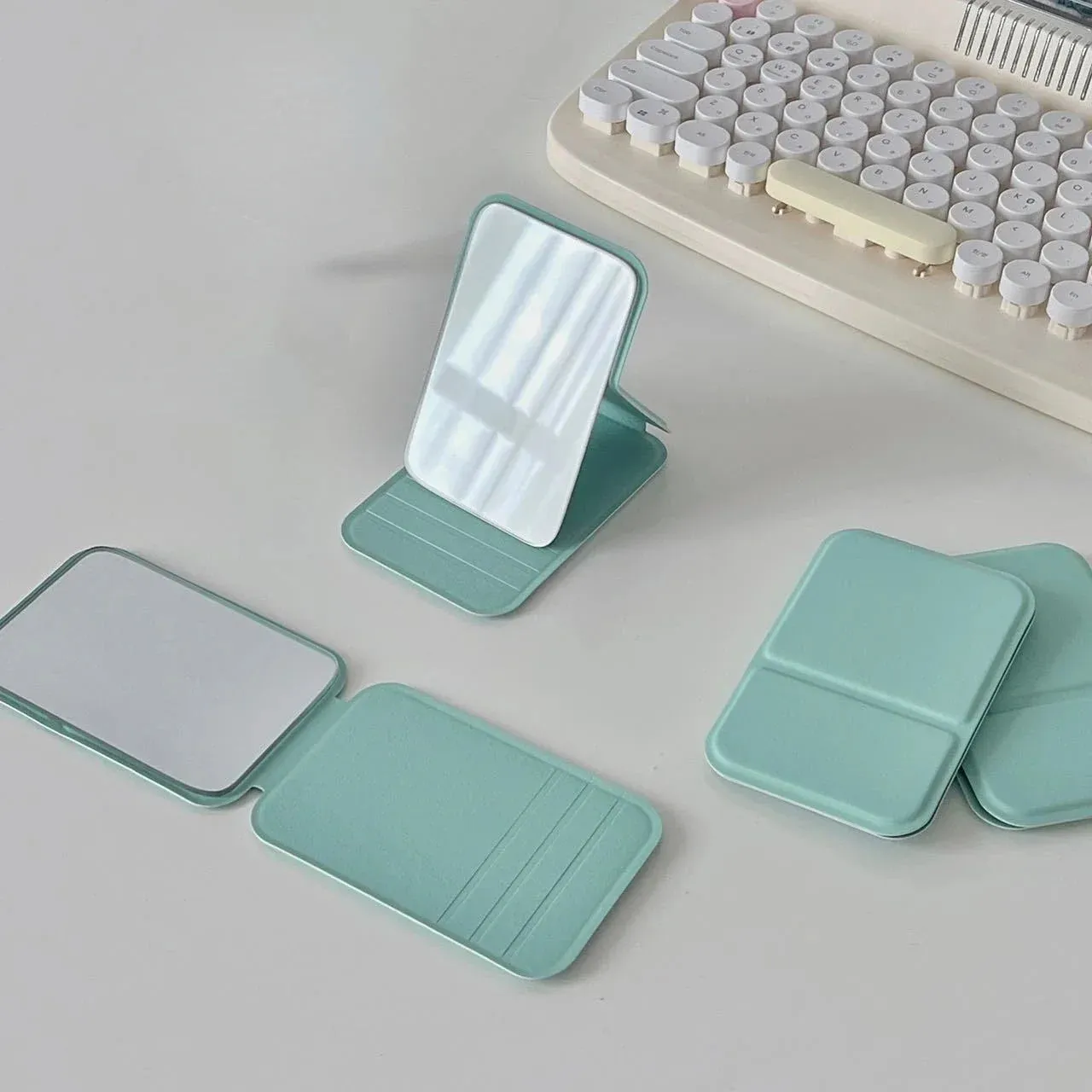 Foldable PU Leather Makeup Mirror – Portable Handheld & Desktop Compact Mirror