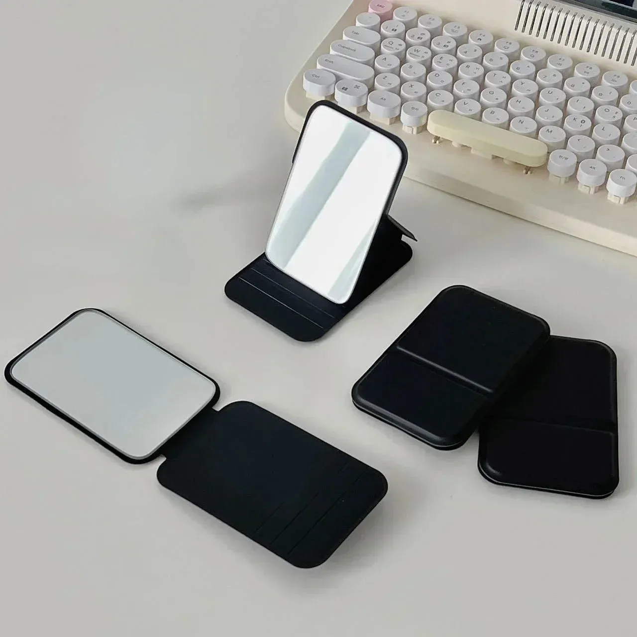 Foldable PU Leather Makeup Mirror – Portable Handheld & Desktop Compact Mirror