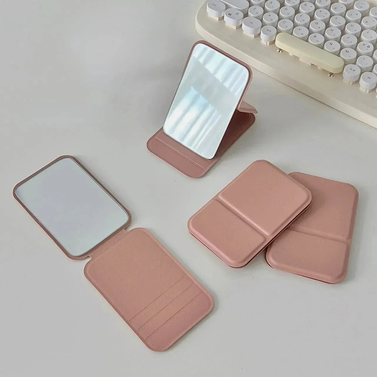 Foldable PU Leather Makeup Mirror – Portable Handheld & Desktop Compact Mirror