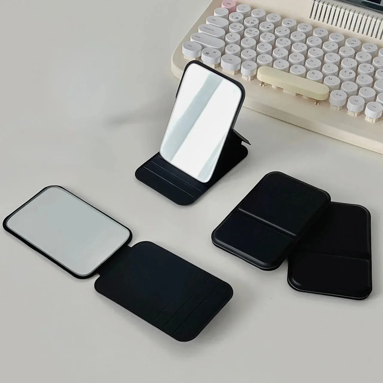 Foldable PU Leather Makeup Mirror – Portable Handheld & Desktop Compact Mirror
