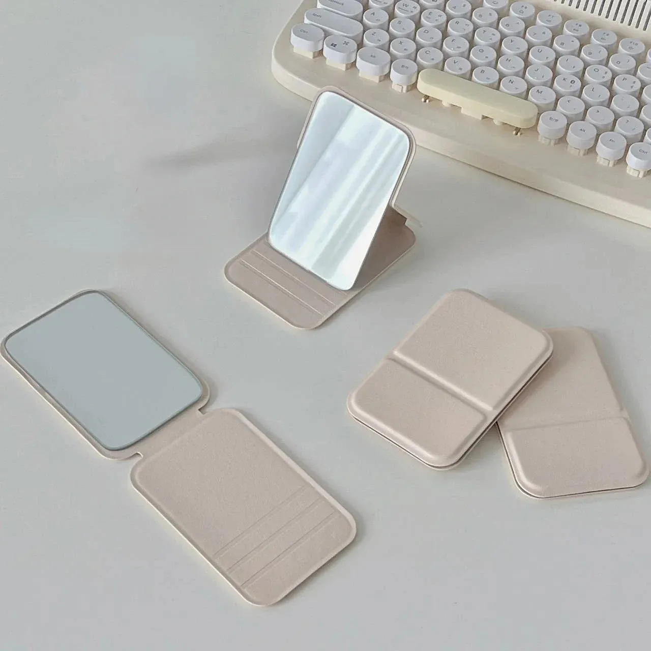 Foldable PU Leather Makeup Mirror – Portable Handheld & Desktop Compact Mirror