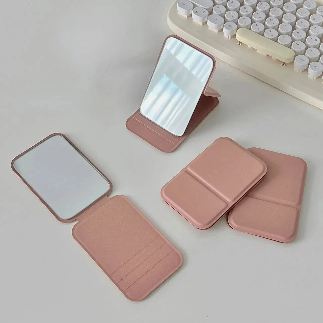 Foldable PU Leather Makeup Mirror – Portable Handheld & Desktop Compact Mirror